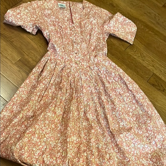 Laura Ashley vintage midi Floral Pink cotton Short sleeve Dress size 4 - Picture 5 of 12